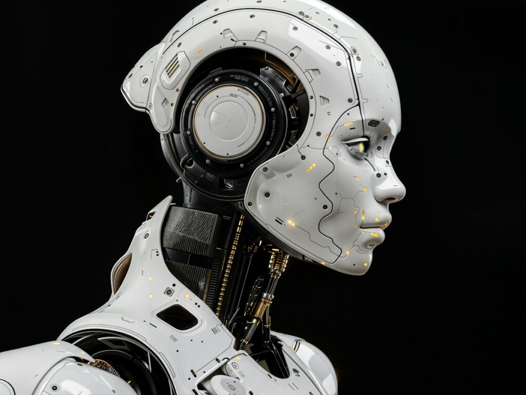 White humanoid AI robot representing AI automation
