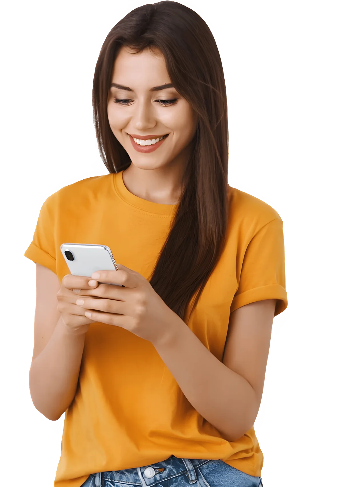 Smiling woman checking campaign results on her phone